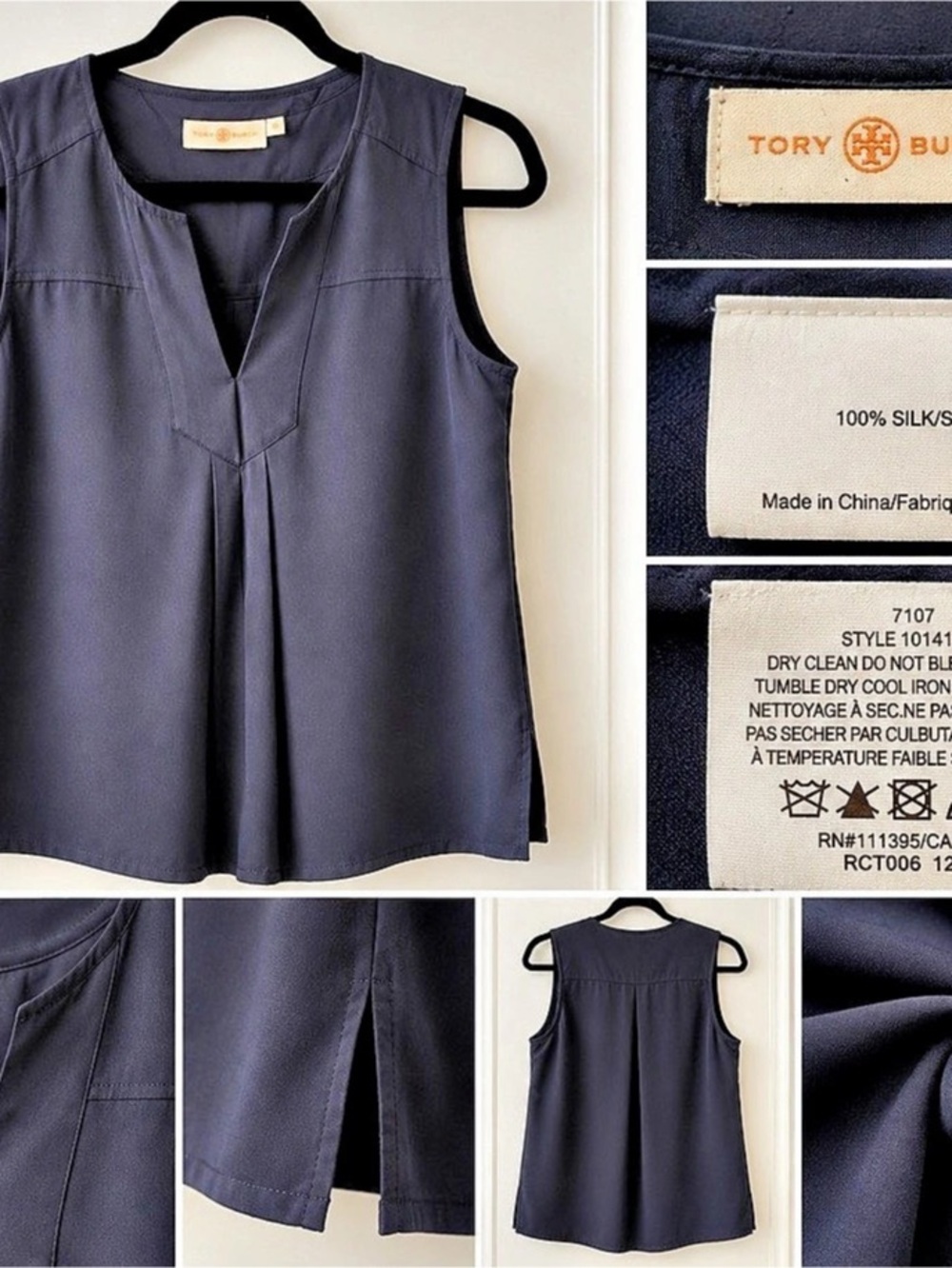 Tory Burch Silk Sleeveless Blouse in Blue Size 10 Like New